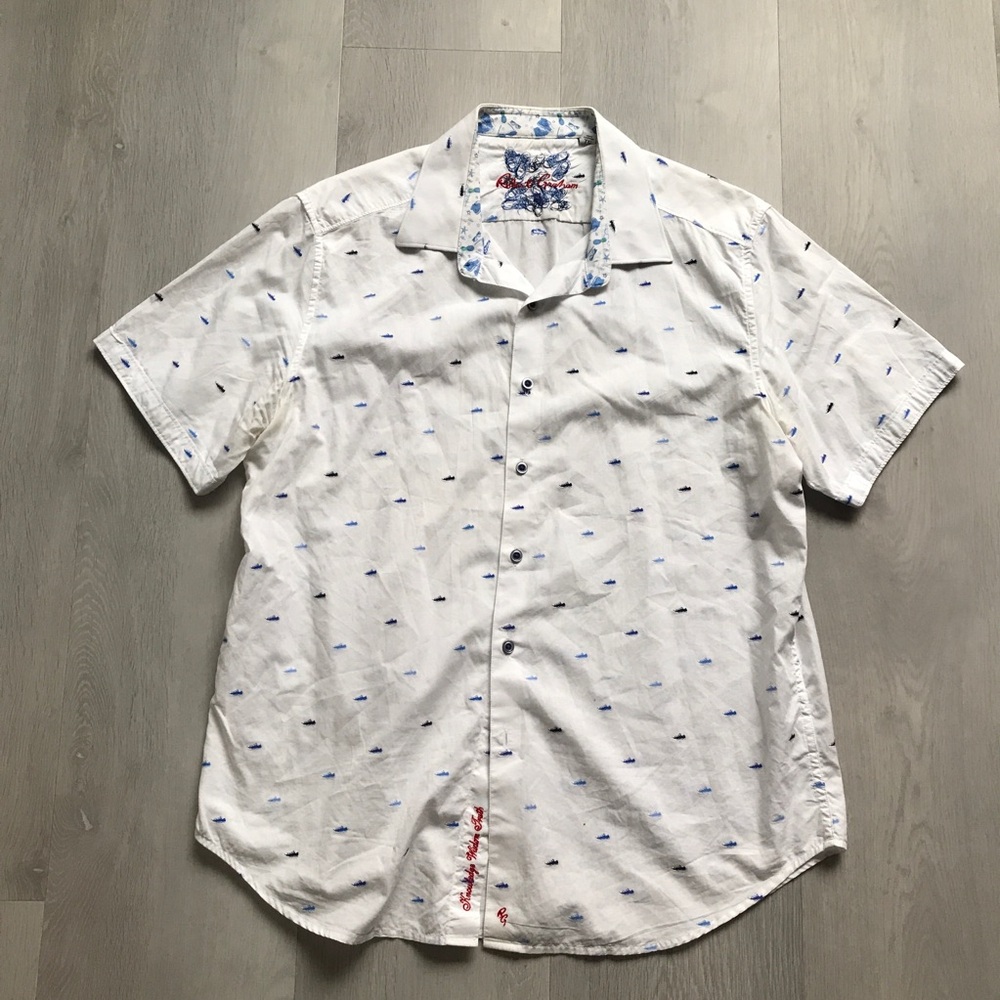 ROBERT GRAHAM SHIRT WHITE SNEAKER ALL-OVER SHORT SLEEVES MENS XL